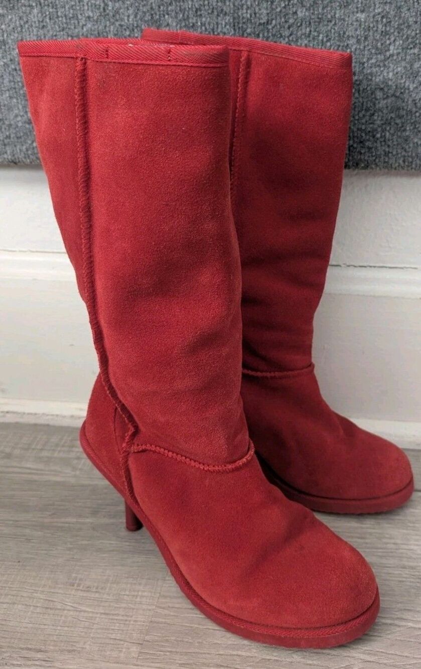 Vintage Tommy Girl Y2K Suede Winter Boots w/ Heel & Faux Fur Size 9 M Dressy Red